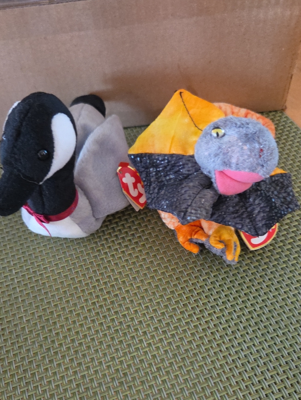 Ty Black & Gray Goose with Orange Dragon Beanie Buddies Duo